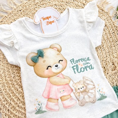 Conj. Blusa Floresça com Flora e Short - Areia e Verde